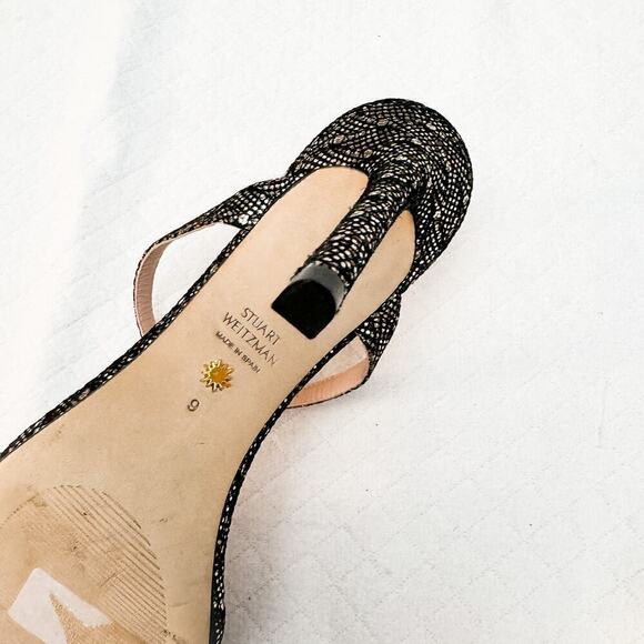 Stuart Weitzman Metallic Silver Gold Open Toe Heel Sandal Size 9 - Picture 4 of 7